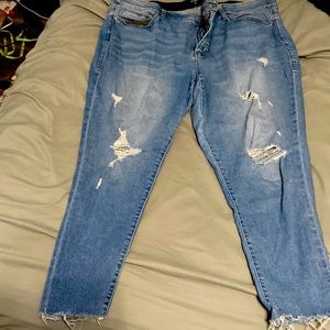 Lularoe llr skinny crop length jeans.  Light blue with distressed look